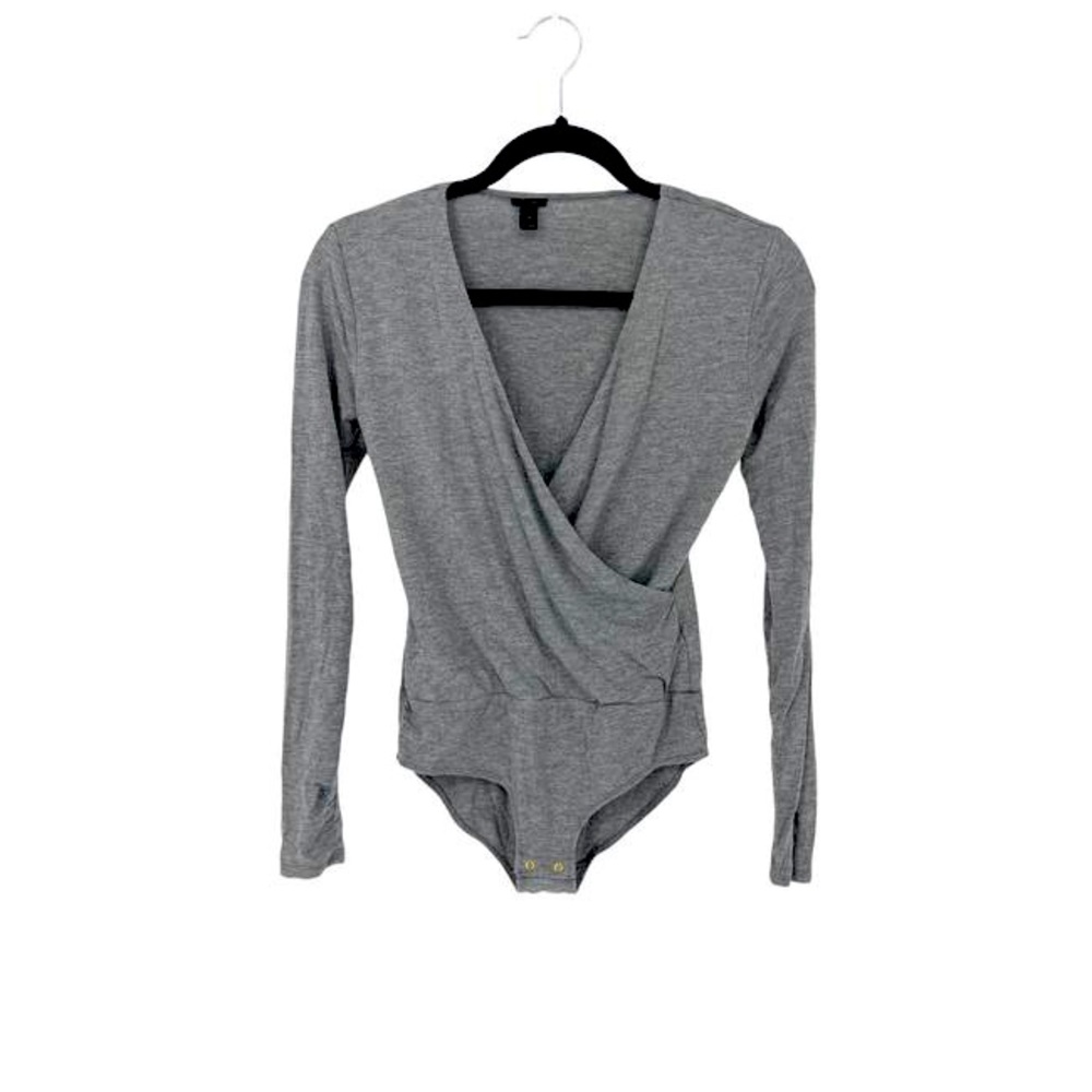 J. Crew Gray Bodysuit Wrap Long Sleeve Stretch V Neck Heather Tee Shirt